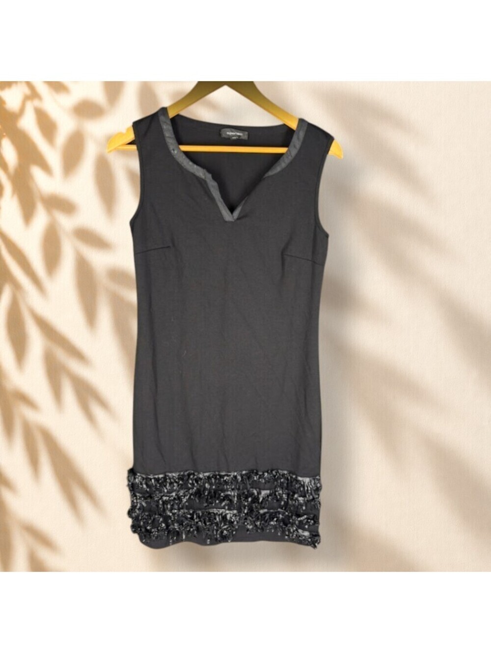Spense Dress Women 6 Black Sheath Midi V-Neck Sleeveless Rayon Casual Ruffle
